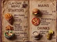 A worn paper menu